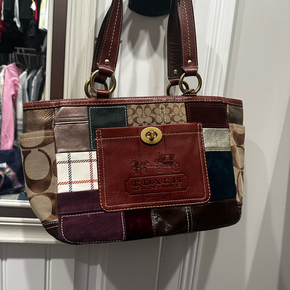 Coach Patchwork Shoulder Bag - Brown and Burgundy